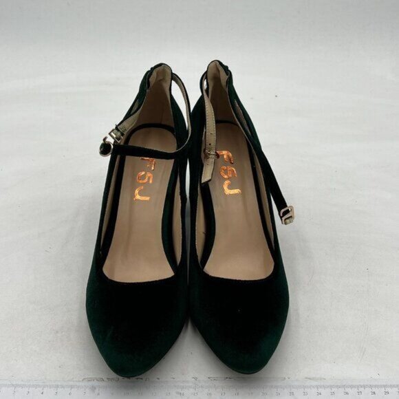 FSJ Women's Ankle Strap Pumps Closed Toe Block High Heel Round Toe Mary Jane Sho - Picture 3 of 8